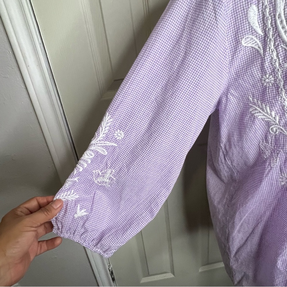 Johnny Was Workshop Orla Wander Purple/White Embroidered BLOUSE Bohemian Sz M - Picture 8 of 11